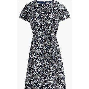 J. Crew Size 14 Short Sleeve Belted Suiting Dress Lined No Belt Antique Navy